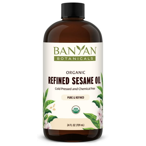 Banyan Botanicals Refined Sesame Oil – Organic Sesame Oil for Skin, Body, Hair & More – Multiple Sizes – 24 oz – Non GMO Sustainably Sourced Vegan