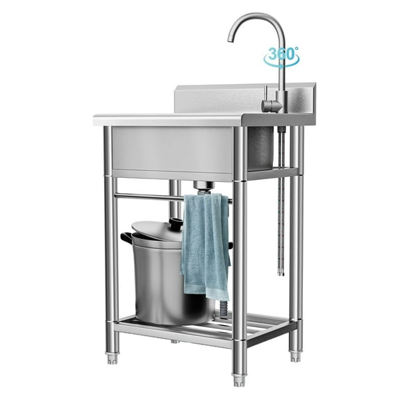 Lafati 23" Stainless Steel Freestanding Utility Sink - Single Bowl with Hot/Cold Water Inlet, NSF Certified for Kitchen, Laundry, Bar