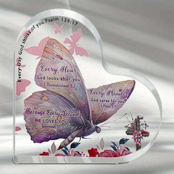 Inspirational Butterfly Acrylic Heart Keepsake - Bible Verse "God Thinks Of You" Scripture Gift For Women Men Faith-Based Home Decor Paperweight For Christmas Or Religious Gifts