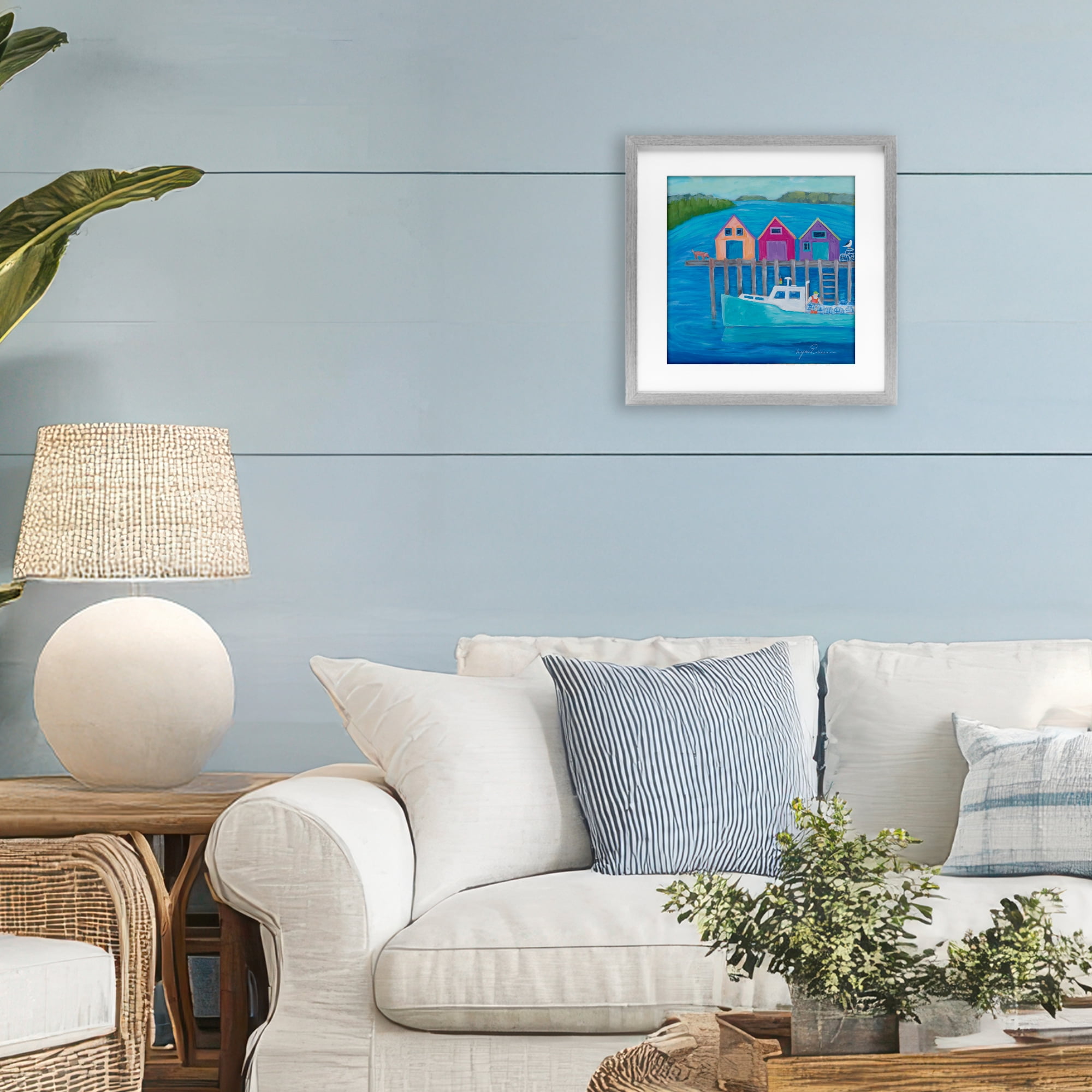 Stupell Industries Work Day at Seaside Village Gray Framed Print Under Glass, design by Lynn Ericson Fine Art