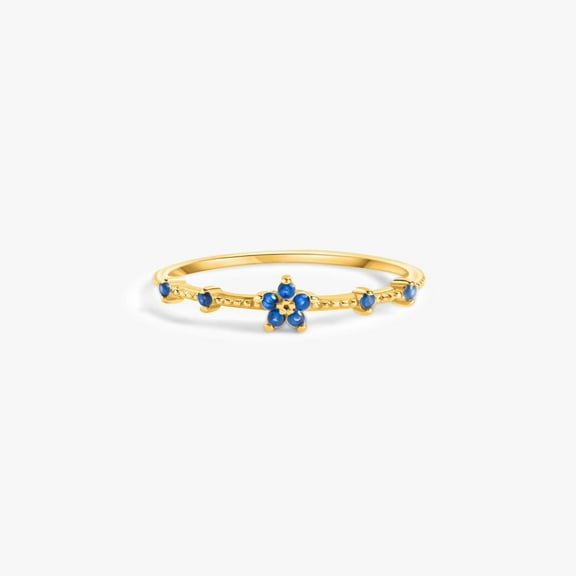 Dainty Sapphire Blue 3A CZ Flower Gold Ring For Women