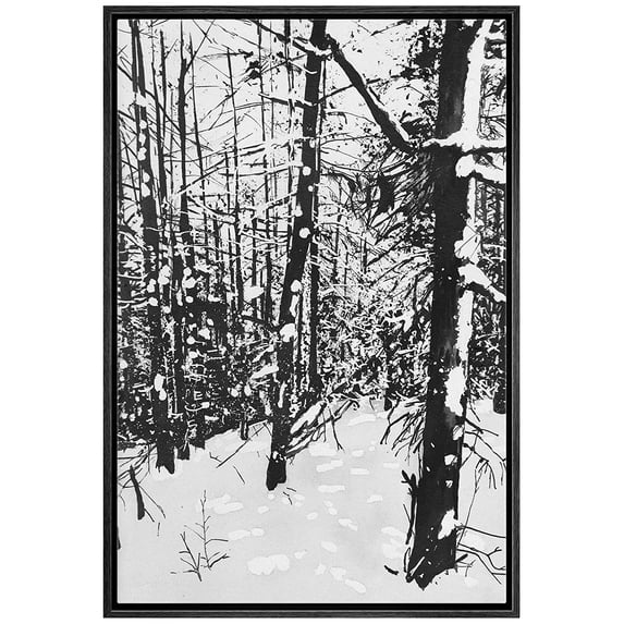 IDEA4WALL Framed Canvas Art Wall Decor Snow Pine Trees in Winter Time Nature Forest Watercolor Minimalism Modern Scenic Dramatic Black and White for Dorm Home Office - 16"x24"