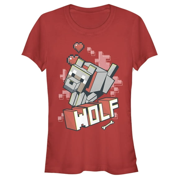 Junior's Minecraft Wolf  Graphic Tee Red X Large
