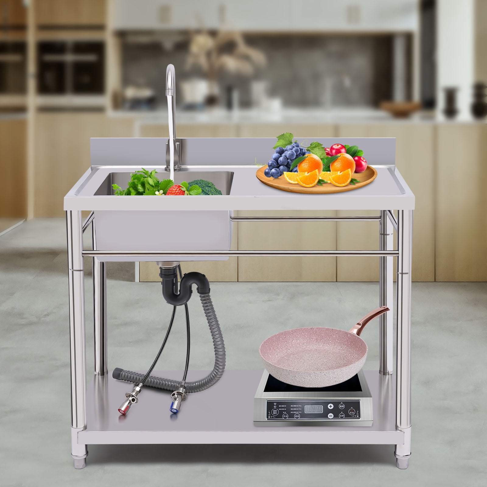 Commercial Stainless Steel 1 Compartment Kitchen Sink Utility Sink W/ Faucet for Kitchen, Restaurant