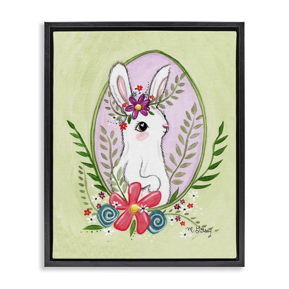 Stupell Industries Cottage Spring Bunny & Blossom Black Floating Frame Canvas Art, 17 x 21, by Michelle Gilsey