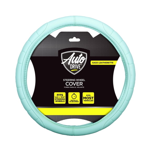 Auto Drive Sage Green Faux Leather Steering Wheel Cover