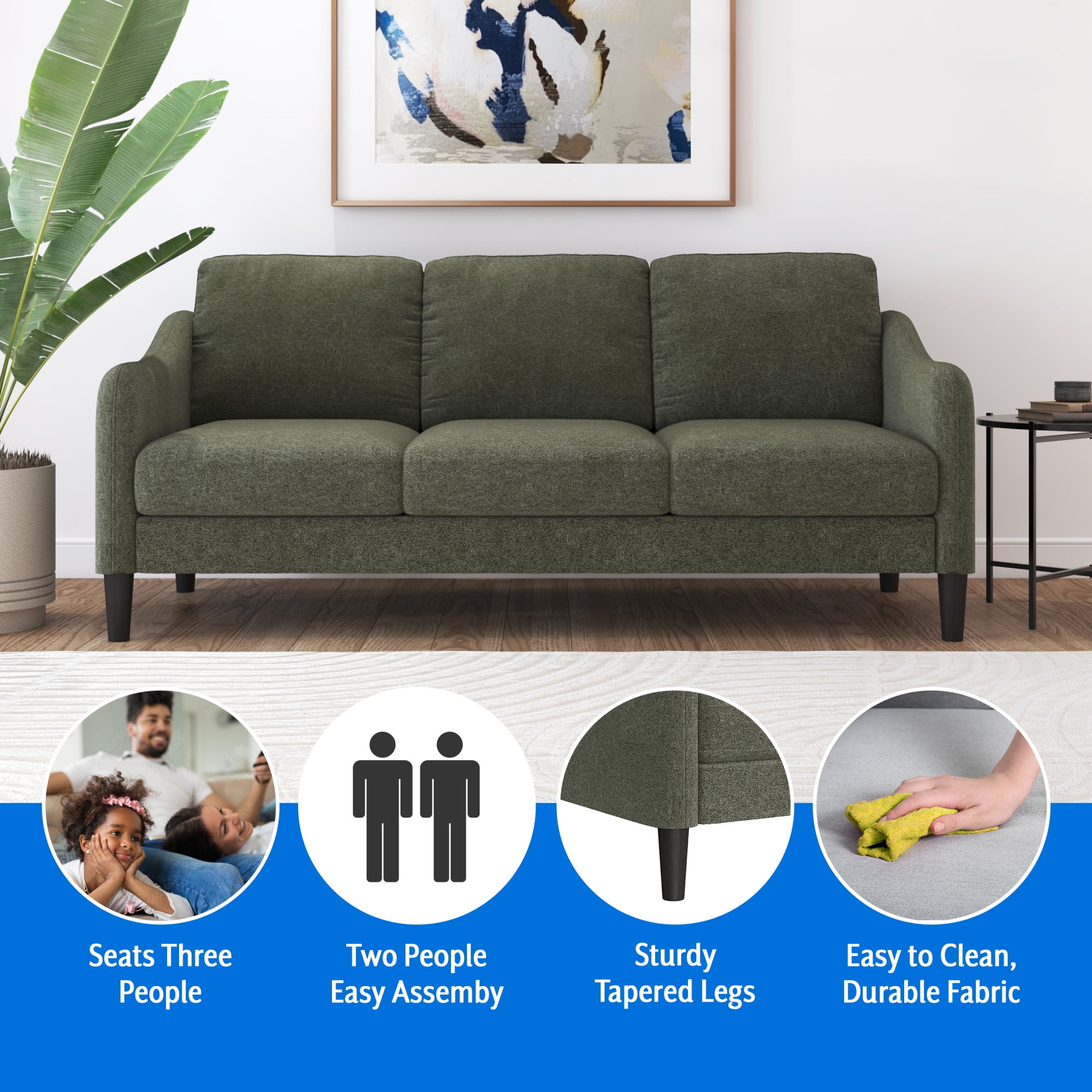 Mainstays Westley Swoop Arm 74" Sofa, Moss Green