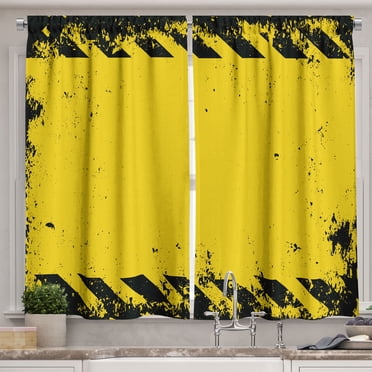 Ambesonne Yellow and White Kitchen Curtains, Country Picnic, 55"x45 ...