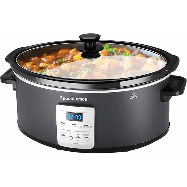 7QT Electric Slow Cooker With 280w, Digital 20h Timer & 3-Level Heat Cookers For Kitchen, Oval Ceramic Inner Pot For Family Dinners, Home Essentials