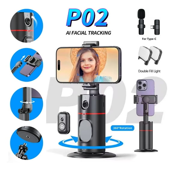 DODOUP P02 With MKF for TYPE-C Handheld Head Stabilizer Selfie Stick 360° Rotation Gimbal Auto Face Tracking Tripod Mount Wireless Remote Smart Stands for Vlog