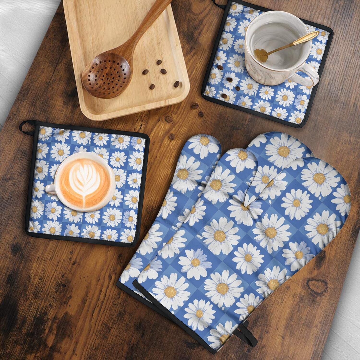 Oven Mitts and Pot Holders Set Of 4, Heat Resistant Kitchen Gloves with Non-Slip Grip, Hanging Loop, Soft Cotton Lining for Baking, Cooking, Grilling, Barbecue
