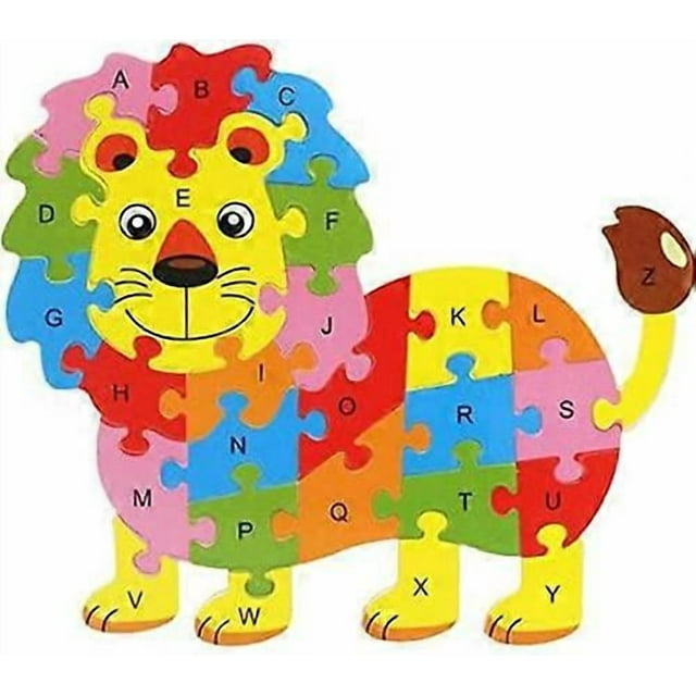 Colorful Wooden Jigsaw Puzzle Lianshi Alphabet Jigsaw Puzzle 26 English Letters Spell Children's Toys Lion Puzzle