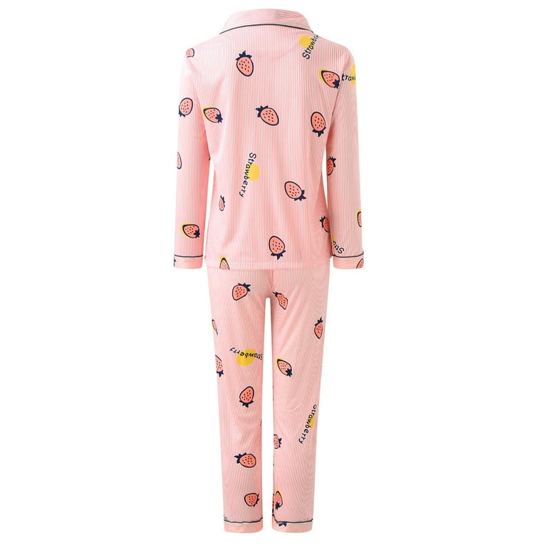 Lisingtool Pajamas for Women Set Women Casual Lapel Button Feather Polka  Dot Strawberry Print Two Piece Long Sleeve Pajamas Pajamas Suit Pajama  Pants