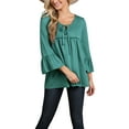 thumbnail image 4 of Doublju Womens 34 BELL Sleeve V Neck Tied Ruffle Casual Tunic Top With Plus Size, 4 of 5