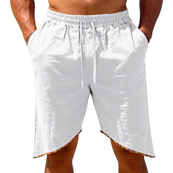 Besolor Men's Linen Shorts Drawstring Elastic Waist Lightweight Thin Breathable Casual Shorts with Pocket(X-Large,White)