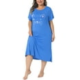 thumbnail image 4 of Agnes Orinda Women's Plus Size Nightgowns Crew Neck Short Sleeves Sleep Dress Cats Print Pajamas Lounge Home with Pocket 1X Blue, 4 of 6