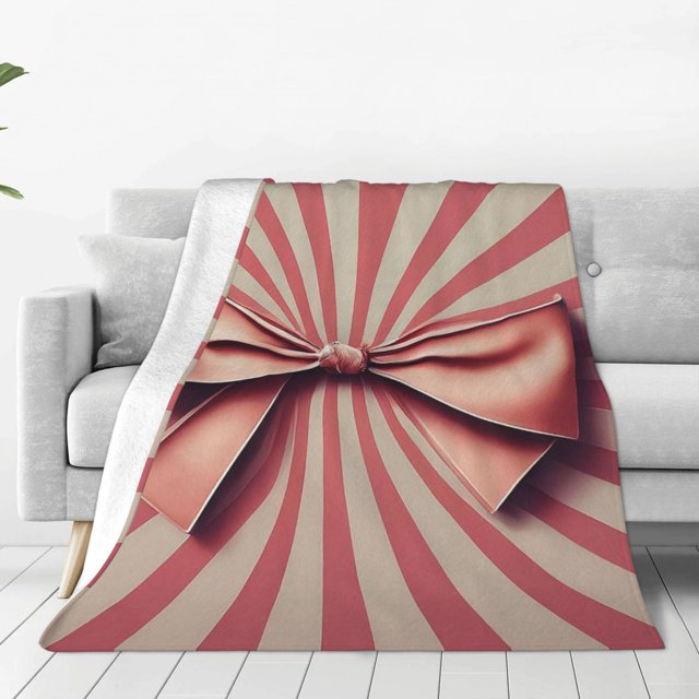 Balery Retro Bow Manta de Felpa Suave y Acogedora – Cobija de Franela Aterciopelada para Cama, Lavable y Cálida para Sofá, Mascotas, Transpirable-80"x60"