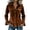 Brown, variant on Women's Button Up Velvet Shirts Slim Fitted Ruffle Tops Long Sleeve Lapel Collar Retro Casual Party Blouses (L, Brown)