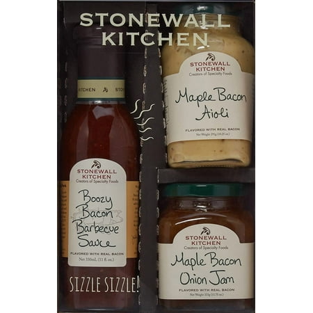 Stonewall Kitchen Bacon 3 Piece Gift Set, Includes Maple Bacon Aioli, Maple Bacon Onion Jam and Boozy Bacon Barbecue Sauce