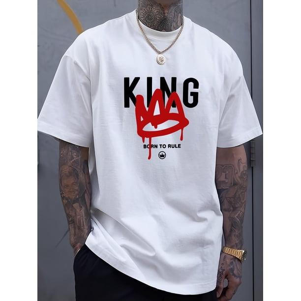 Camisa con estampado King, talla S para hombre, camiseta informal de manga corta para verano. Para adultos, hombres, mujeres, adolescentes, jóvenes y uso informal.
