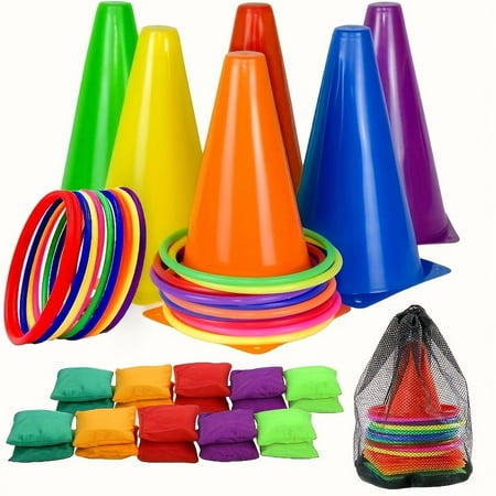 Colorful Bucket Ring Toss Set - Indoor/Outdoor Game - Perfect for Family Gatherings, Football Agility Training & Holiday Gifts