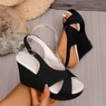 thumbnail image 2 of Rvasteizo Women Large Size Wedge Heel Shoes Solid Peep Toe Open Toe Thick Sole Buckle Strap Layout for Summer, 2 of 5