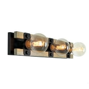 Kira Home Hogan 22" 3-Light Farmhouse / Bathroom Light Bar, Racetrack Bath, Open Design, Black + Smoked Birch Style Wood