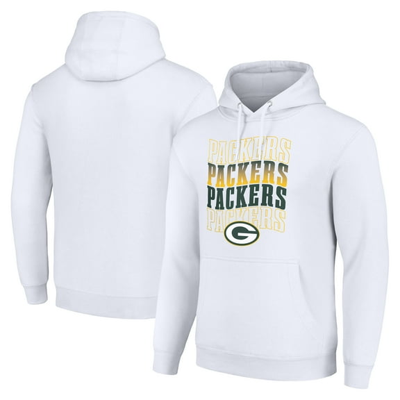 Men's Starter White Green Bay Packers Four Team Name Logo Fleece Pullover Hoodie