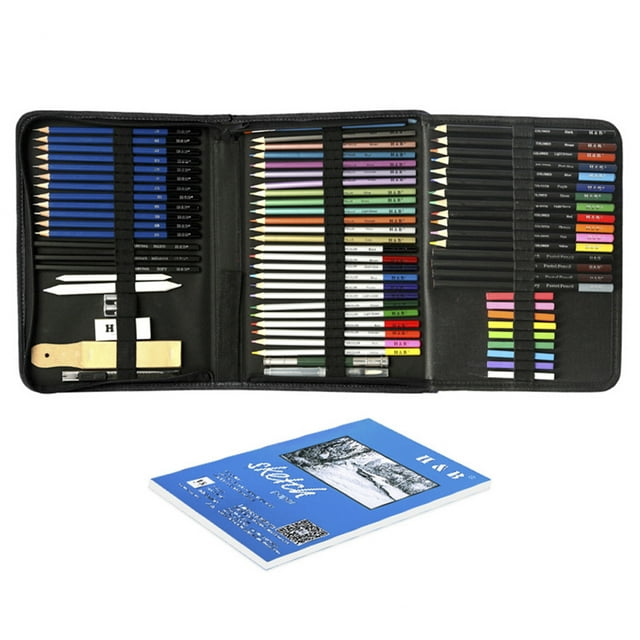 TFixolH&B 74pcs/set Professional Drawing Kit Sketch Pencils Art Sketching Painting Supplies with Carrying Bag