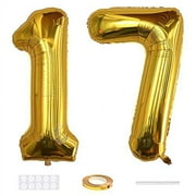 Xihuimay Number 17 Balloons 40 inch Digital Balloon Alphabet 17 Birthday Balloons Digit 17 Helium Balloons Big Balloons for Birthday Party Supplies Wedding Bachelorette Bridal Shower, Gold Number 17