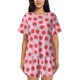 thumbnail image 1 of Balery Hand Drawn Strawberry Conjunto de Pijama para Mujer con Estampado, Dos Piezas de Manga Corta y Shorts, Ropa de Dormir Suave con Cuello Redondo y Bolsillos-Large, 1 of 6