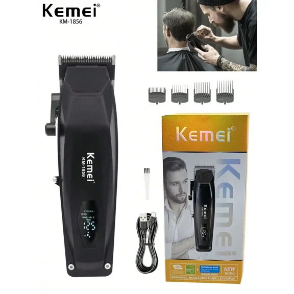 Kemei KM-1856 Men's Hair Clipper Professional Hair Cutting Machine Cordeless Haircut For Barber High Quality Clipper USB Rechargeable Large Capacity Hair Trimmer For Family Use Men's Gift