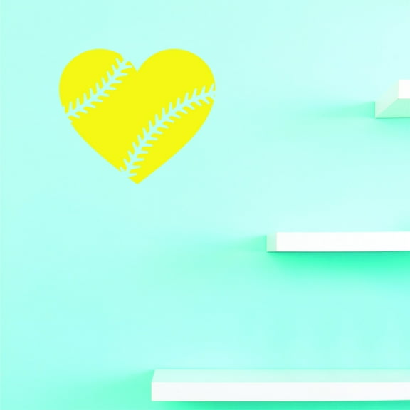 Custom Wall Decal - Peel & Stick Sticker : Heart Softball Sports Home Decor Picture Art 16x16 Inches