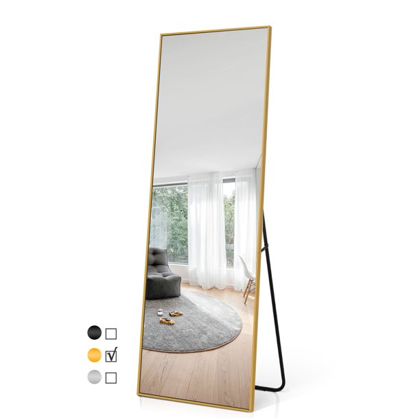 Full Length Floor Mirror Standing Rectangle Gold 65"x22"