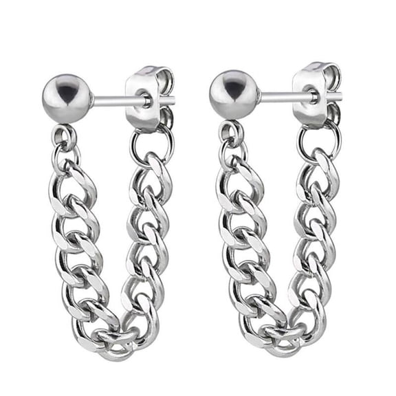 Hip Hop Stainless Steel Stud With Tassel Link Chain Dangle Earrings