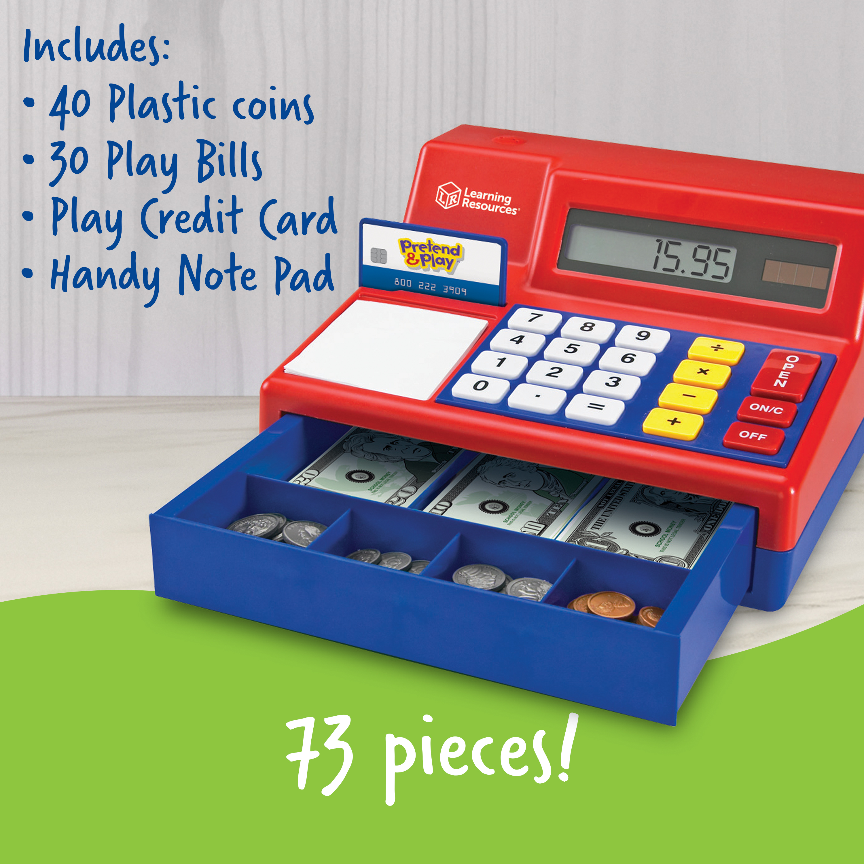 Learning Resources Pretend & Play Calculator Cash Register, Educational Learning Preschool Play Cash Register Toy for Girls and Boys, Sustainable Toys Ages 3 4 5+ - image 4 of 9