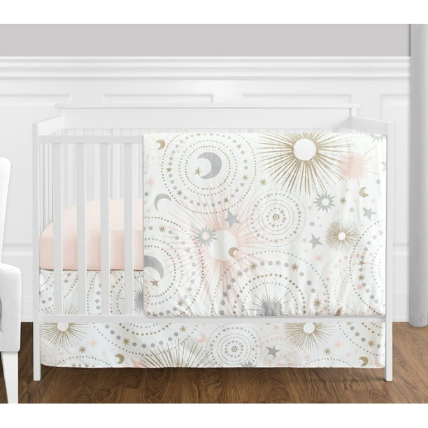 4 Pc Blush Pink Gold Grey And White Star Moon Celestial Baby Girl Crib Bedding Set By Sweet Jojo Designs Com 4 Pc Blush Pink Gold Grey And White, Pink And Gold Star Bedding
