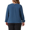 thumbnail image 4 of DARING DIVA Women's Plus Crew Neck Pleated Blouse 1X Blue, 4 of 6
