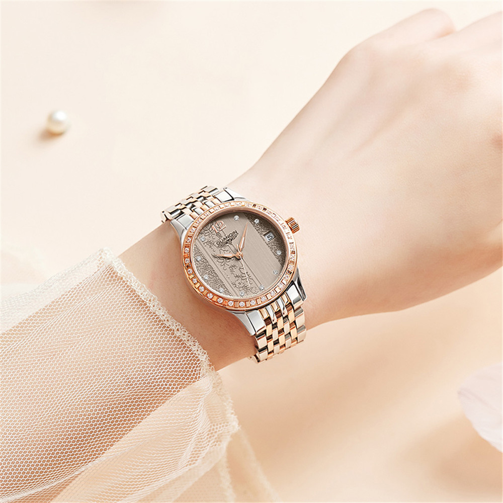 GUANQIN Automatic Watches Self Winding for Woman Stainless Steel Watch Simple Dress Mechanical Ladies Wristwatches Date Luminous Waterproof
