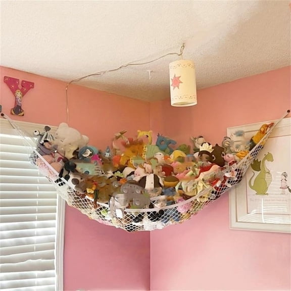 HOARBOEG Corner Toy Organizer - Wall Mounted Mesh Storage Hammock for Stuffed Animals & Plushies, Space Saving Hanging Display
