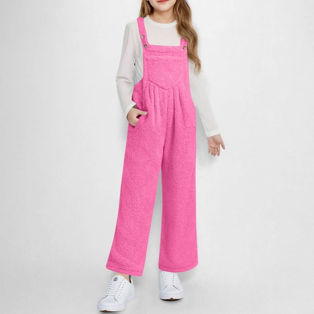 Mono sin mangas para niña de 5 a 14 años, de otoño e invierno, con tirantes incorporados, bolsillo de forro polar, color liso, de poliéster.