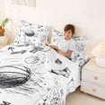 thumbnail image 3 of Castle Fairy Minimalism Basketball Bed Sheets 4-Piece, Sport Graffiti Full Size Sheets, Black White,1 Fitted Sheet, 1 Flat Sheet and 2 Pillowcases, 3 of 6