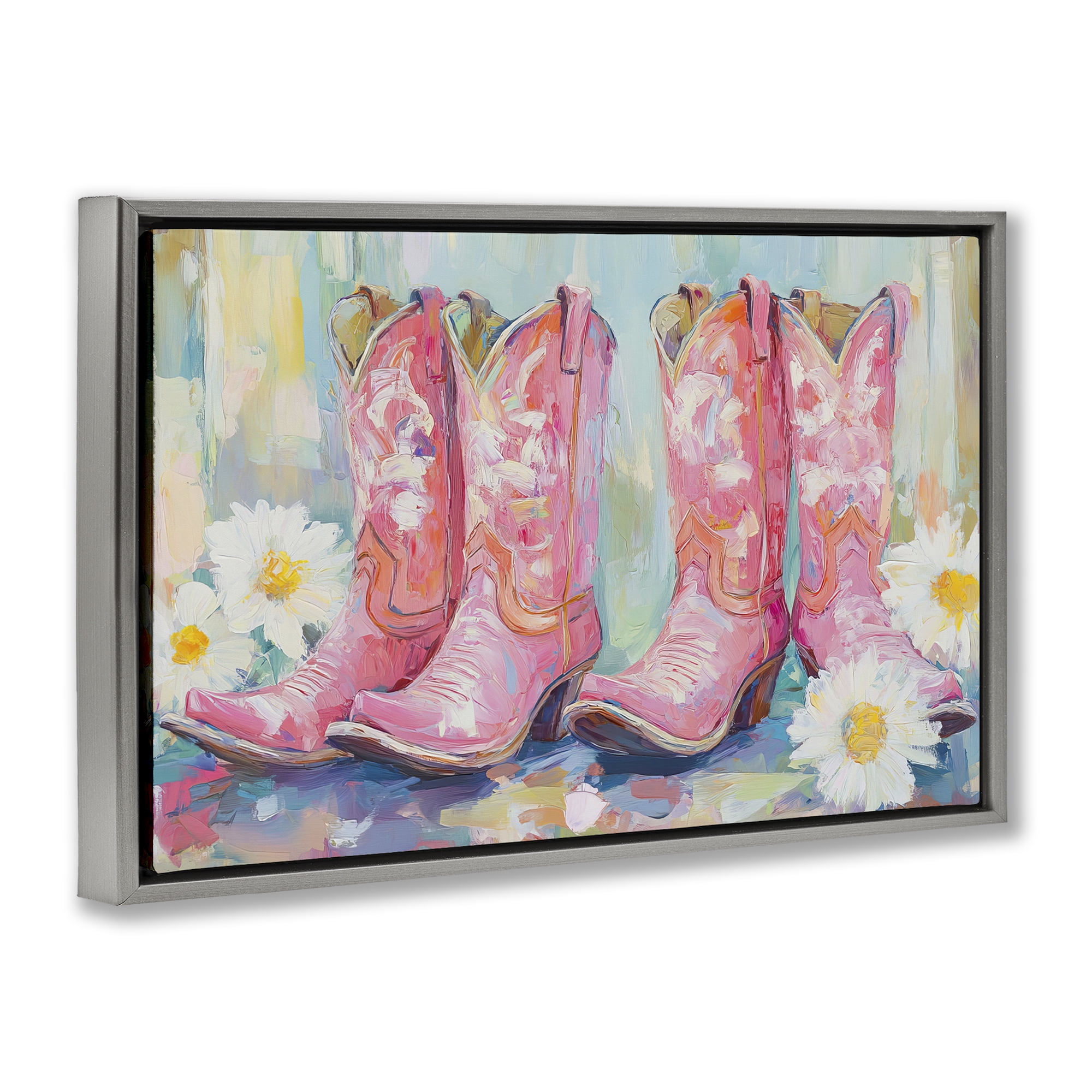 Stupell Industries Pink Cowgirl Boots Pairs Gray Framed Floater Canvas Wall Art, design by Tina LeCour