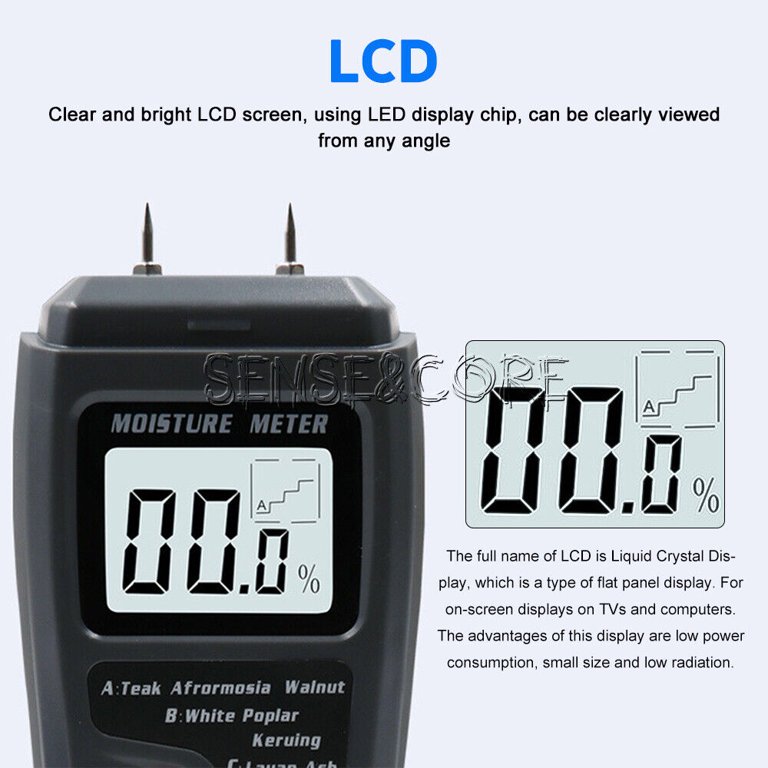 Digital Wood Moisture Meter Wood Humidity Tester Hygrometer Timber Damp Detector Large LCD Display (Grey)