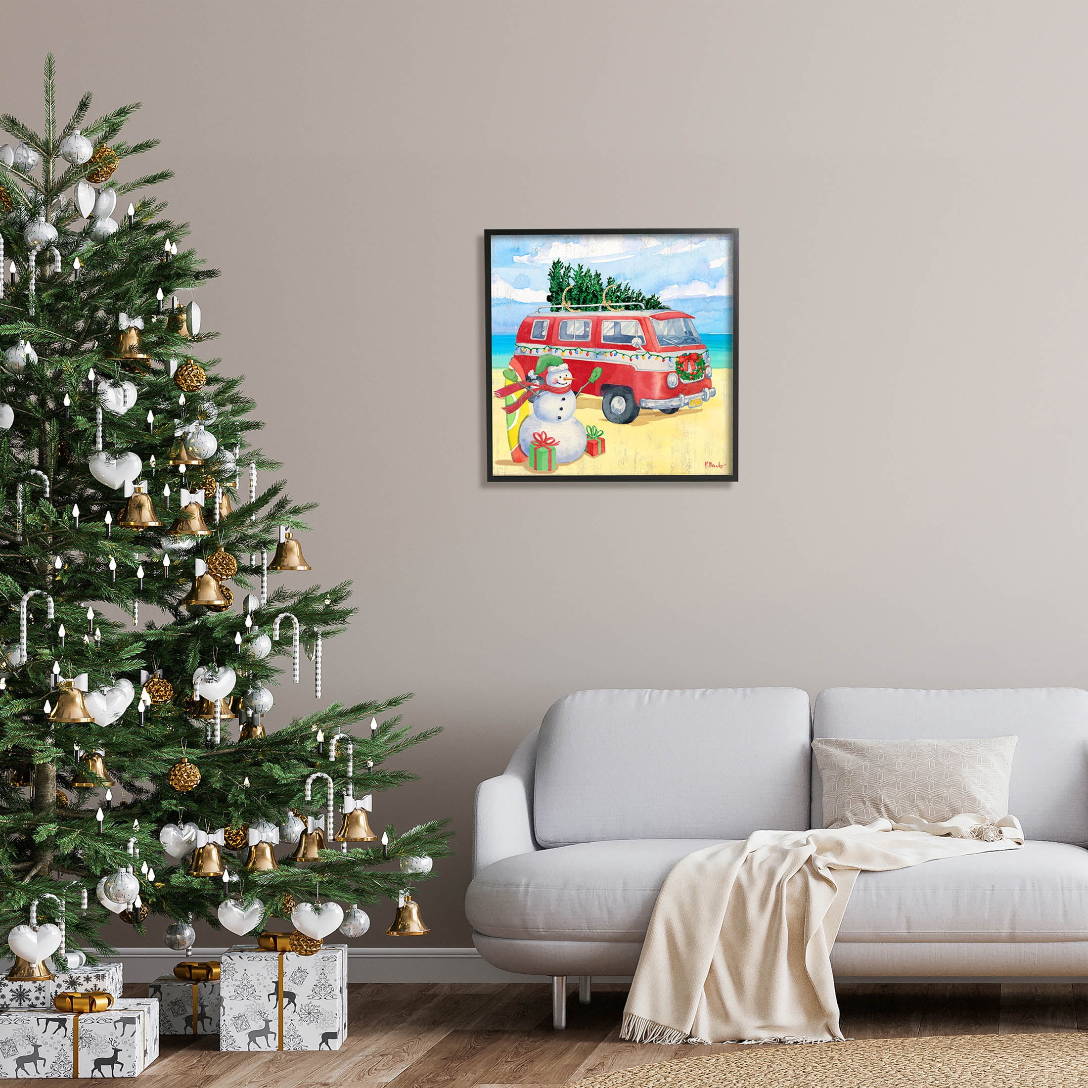 Christmas Beach Nautical Van Holiday Graphic Art Black Framed Art Print Wall Art