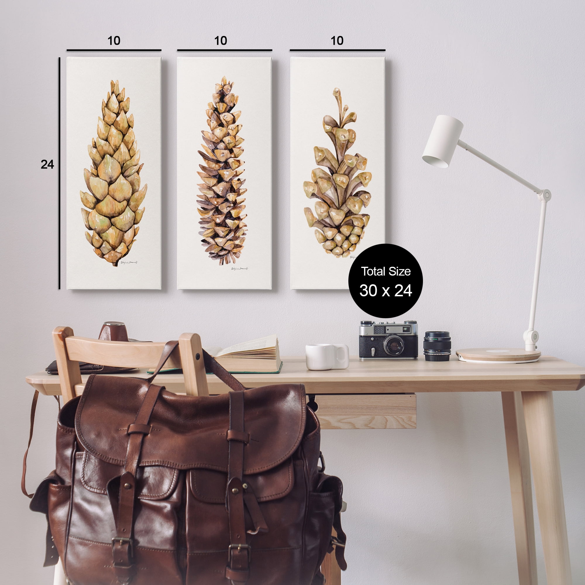 Stupell Botanical Pinecones Woodland Plants Botanical & Floral Painting Gallery Wrapped Canvas Print Wall Art, Set of 3