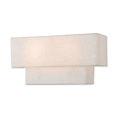 

Wall Sconces 2 Light With English Bronze Hand Crafted Oatmeal Color Fabric Outside & White Fabric Inside Hardback 16 inches 80 Watts - World of Crystal