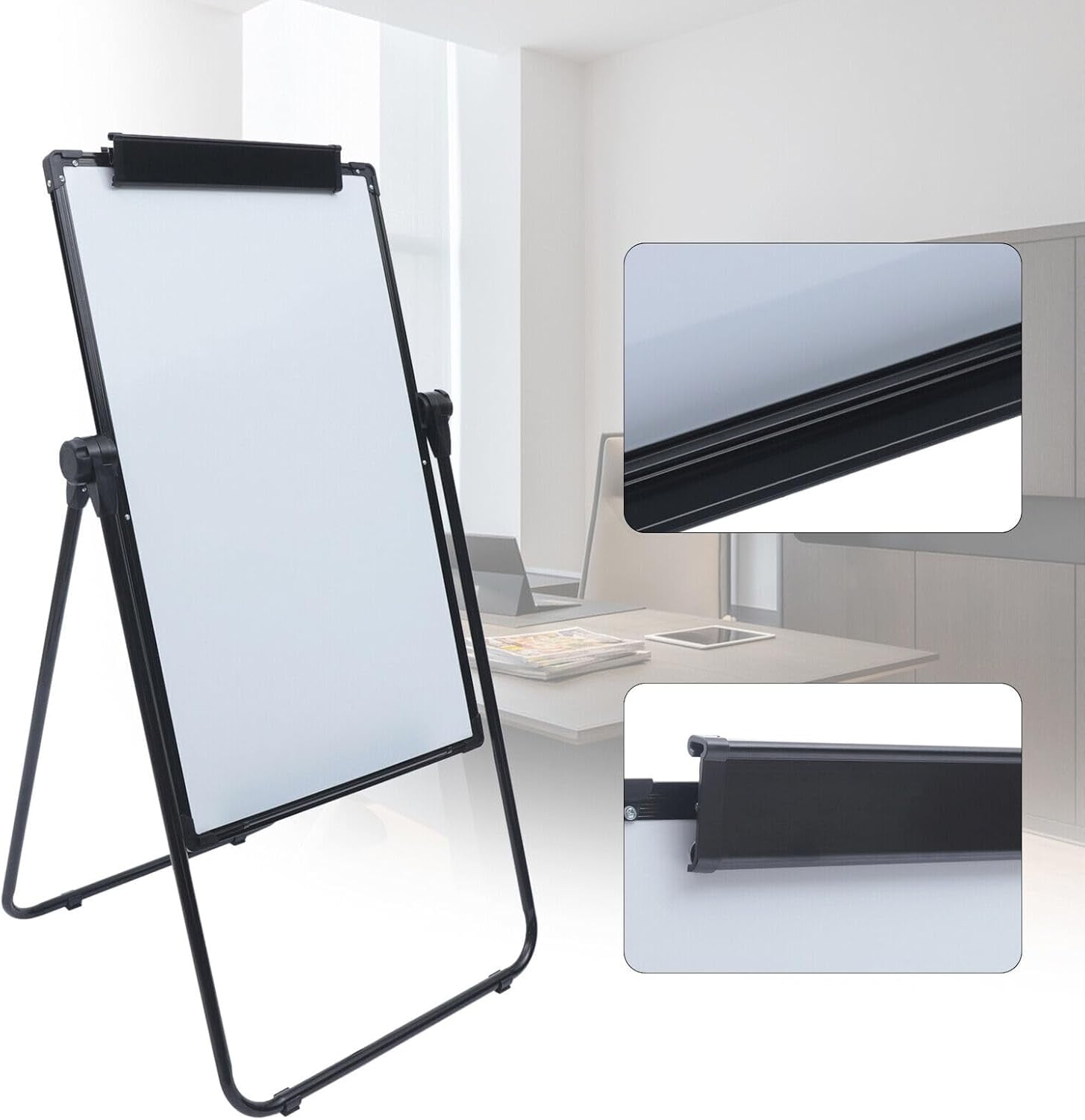 36x24 Inch Portable Dry Erase Board with Stand Double Sided Magnetic White Board Whiteboard Easel Height Adjustable Standing White Board for Home Office Classroom (Black)