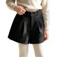 thumbnail image 2 of Trikvn Girls Dressy Wool Blend Shorts High Elastic Waist Pleated Front Fall Winter Warm Uniform Shorts with Pockets, 2 of 8