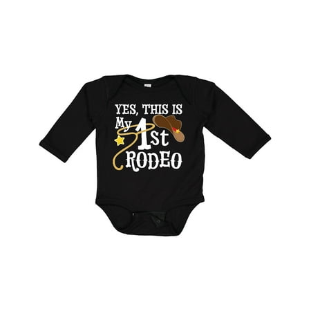 

Inktastic Yes This is My 1st Rodeo- Cowboy Hat with Red Band Lasso Gift Baby Boy or Baby Girl Long Sleeve Bodysuit